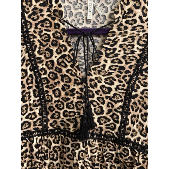 Mudd Leopard Print Peasant Style Women’s Blouse With Tassel Size M Boho - Picture 5 of 7